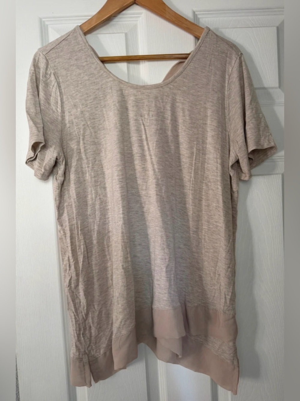 pebble and stone Light Taupe Short-Sleeve Crewneck Top, bow tie back closure